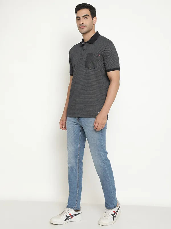 Octave Striped Polo Collar Short Sleeves Cotton T-Shirt