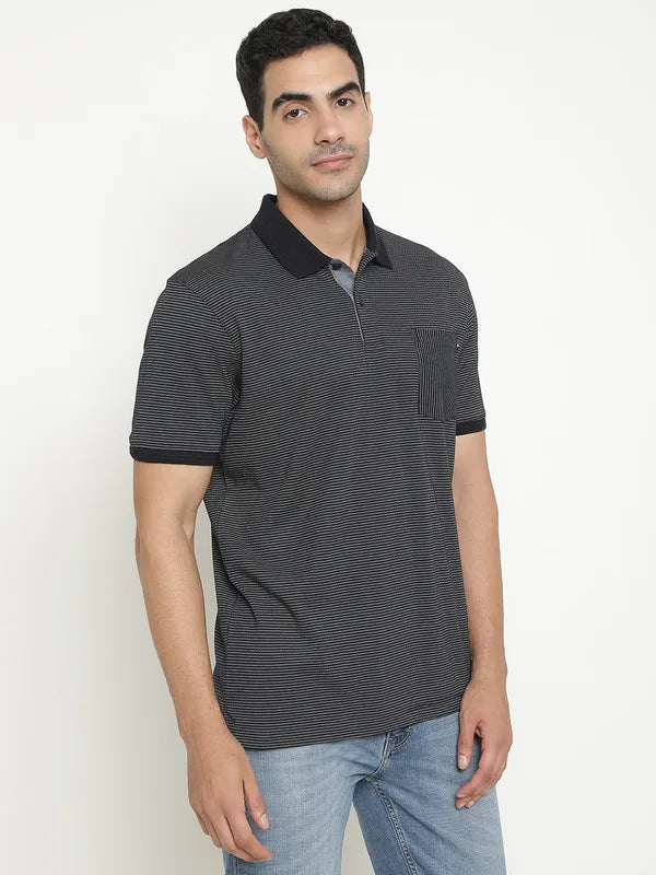 Octave Striped Polo Collar Short Sleeves Cotton T-Shirt