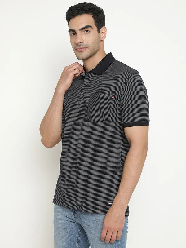 Octave Striped Polo Collar Short Sleeves Cotton T-Shirt