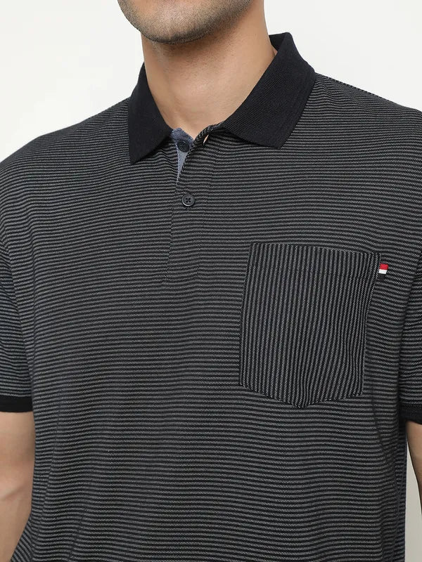 Octave Striped Polo Collar Short Sleeves Cotton T-Shirt