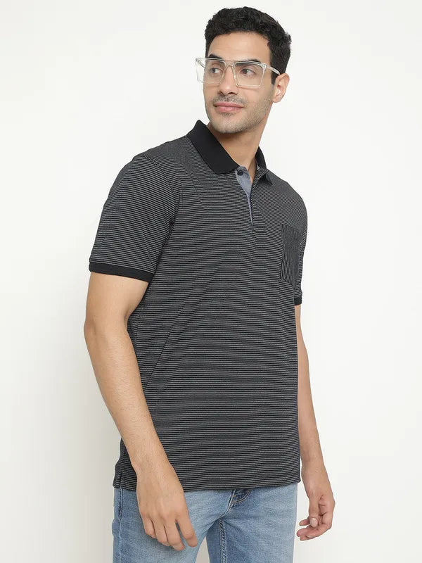 Octave Striped Polo Collar Short Sleeves Cotton T-Shirt