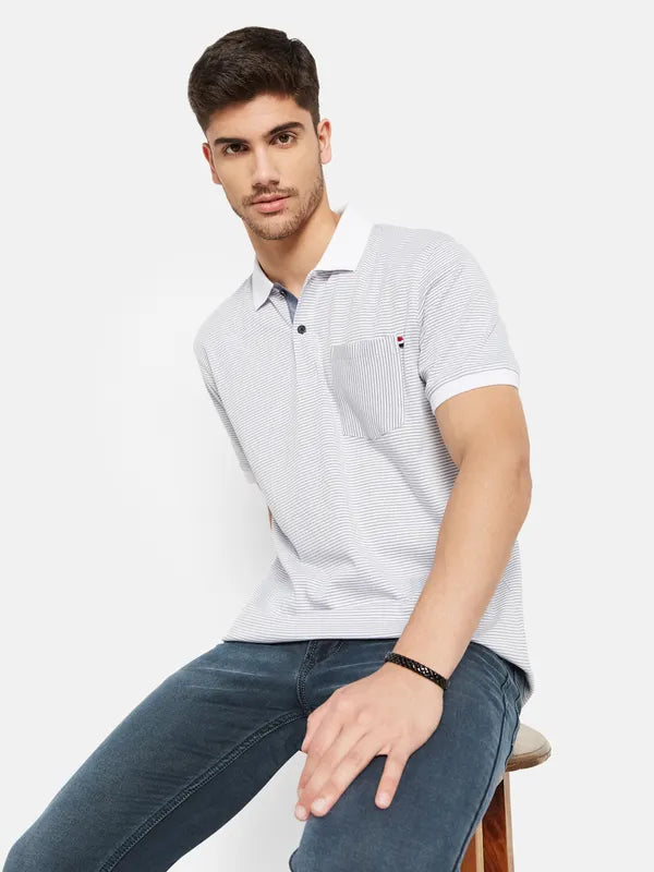 Stripes Print Polo T-Shirt With Chest Pocket