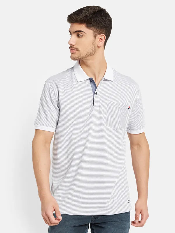 Stripes Print Polo T-Shirt With Chest Pocket