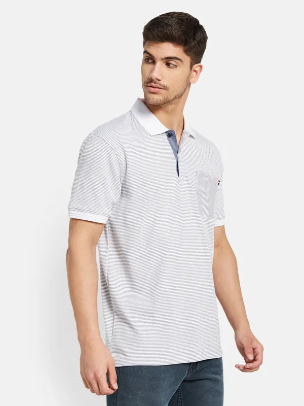Stripes Print Polo T-Shirt With Chest Pocket
