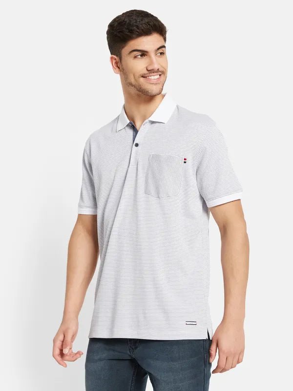 Stripes Print Polo T-Shirt With Chest Pocket