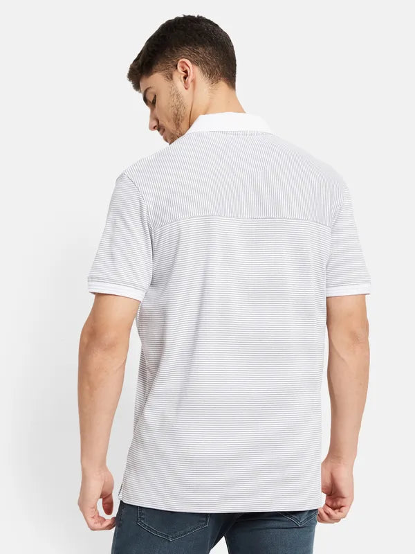 Stripes Print Polo T-Shirt With Chest Pocket
