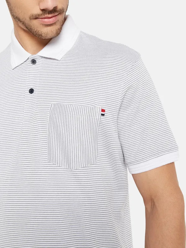 Stripes Print Polo T-Shirt With Chest Pocket