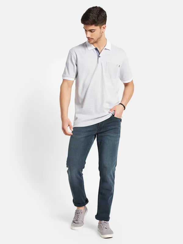 Stripes Print Polo T-Shirt With Chest Pocket
