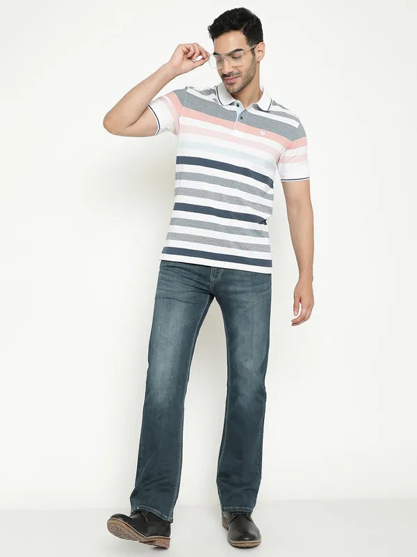 Octave Striped Polo Collar Cotton T-Shirt