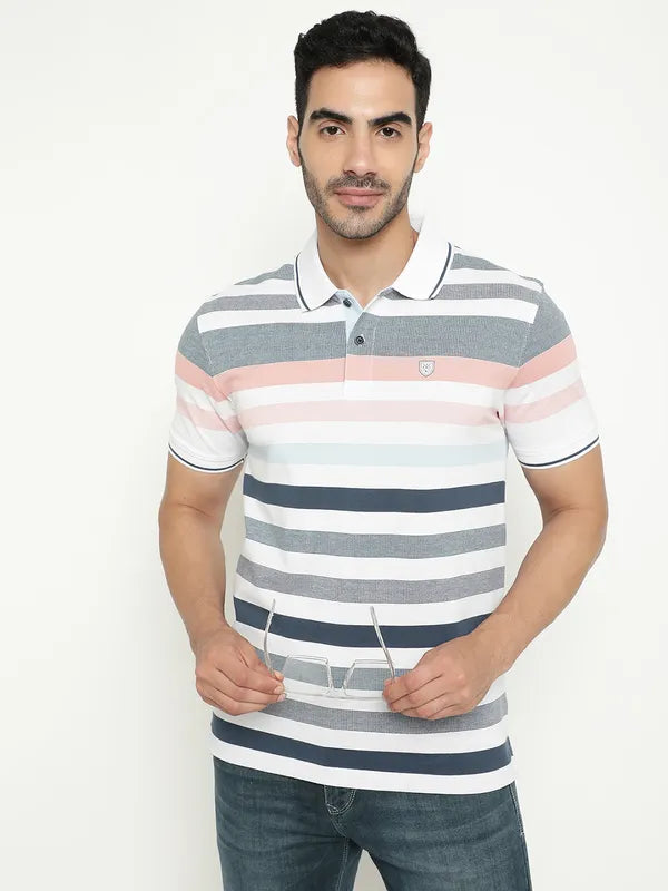 Octave Striped Polo Collar Cotton T-Shirt