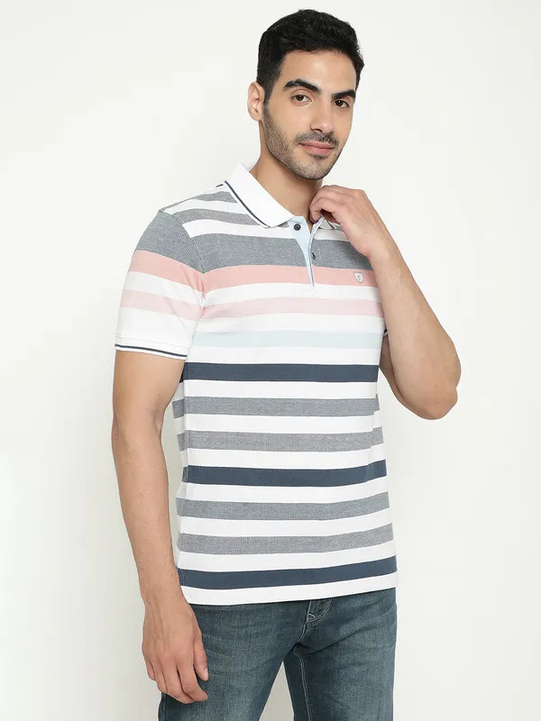Octave Striped Polo Collar Cotton T-Shirt