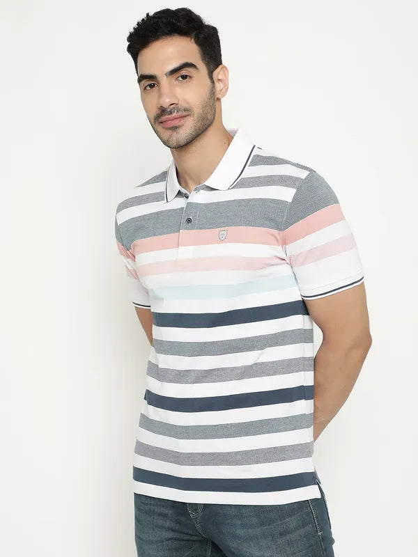 Octave Striped Polo Collar Cotton T-Shirt