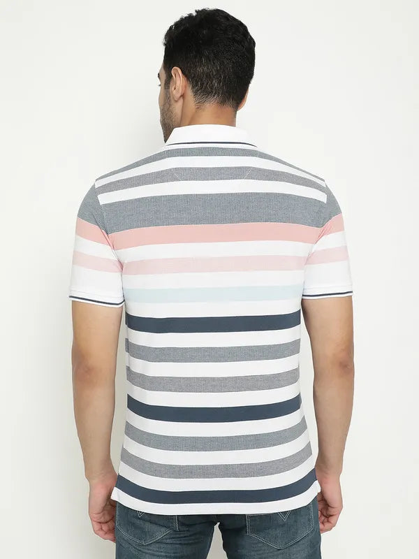 Octave Striped Polo Collar Cotton T-Shirt