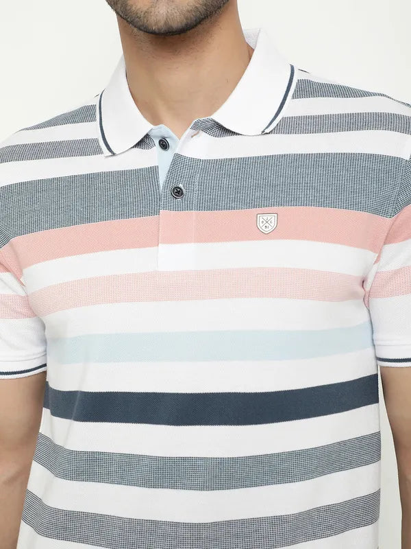 Octave Striped Polo Collar Cotton T-Shirt