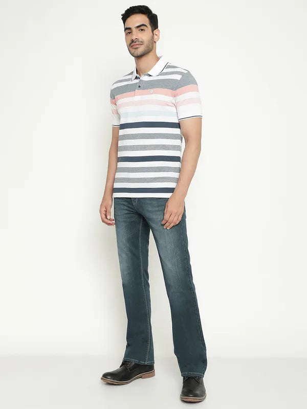 Octave Striped Polo Collar Cotton T-Shirt