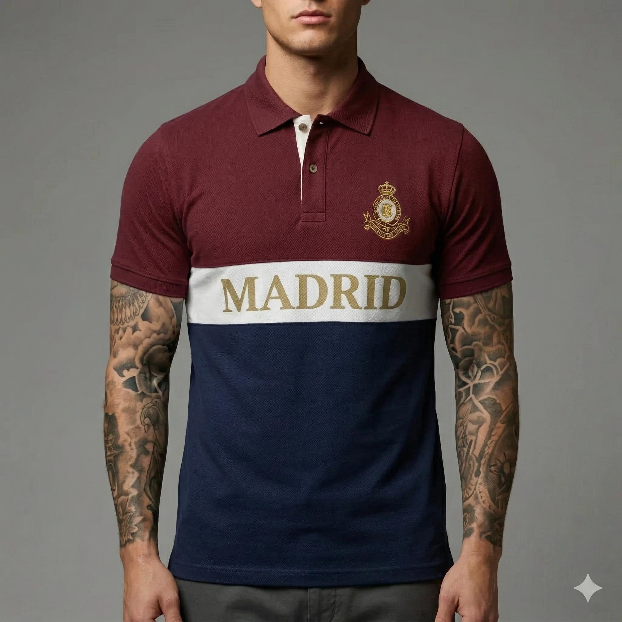 Men Merlot Colourblocked Polo Collar Cotton T-shirt