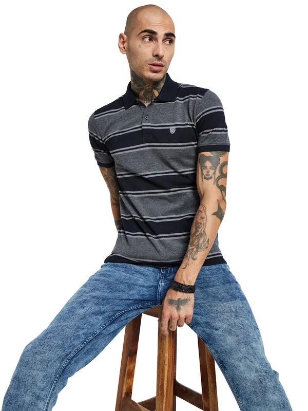 Octave Striped Polo Collar Cotton T-Shirt