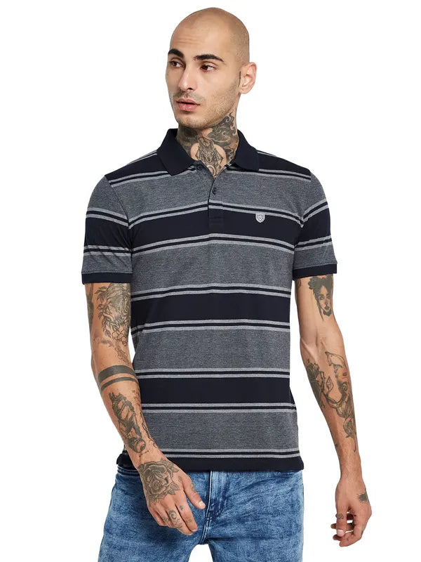 Octave Striped Polo Collar Cotton T-Shirt