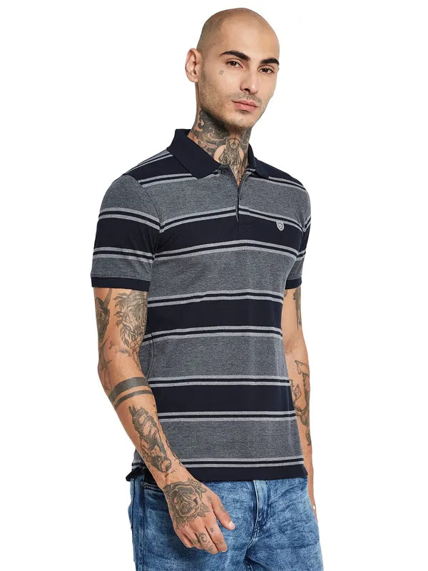 Octave Striped Polo Collar Cotton T-Shirt