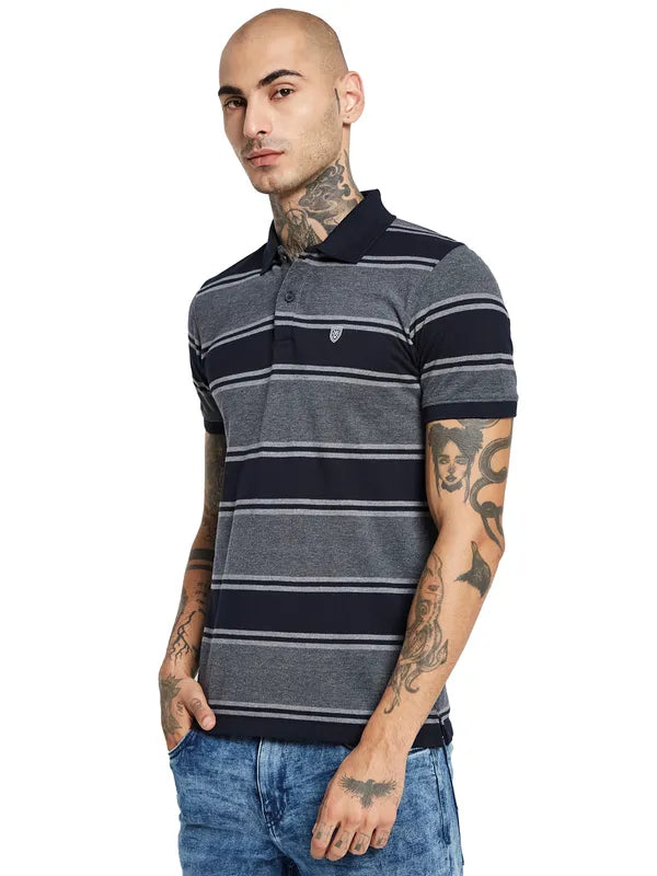 Octave Striped Polo Collar Cotton T-Shirt