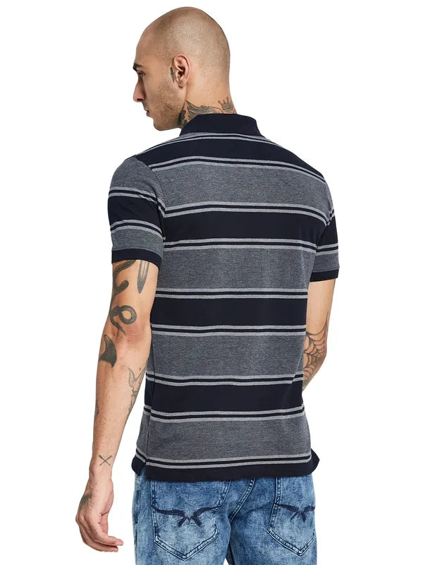 Octave Striped Polo Collar Cotton T-Shirt