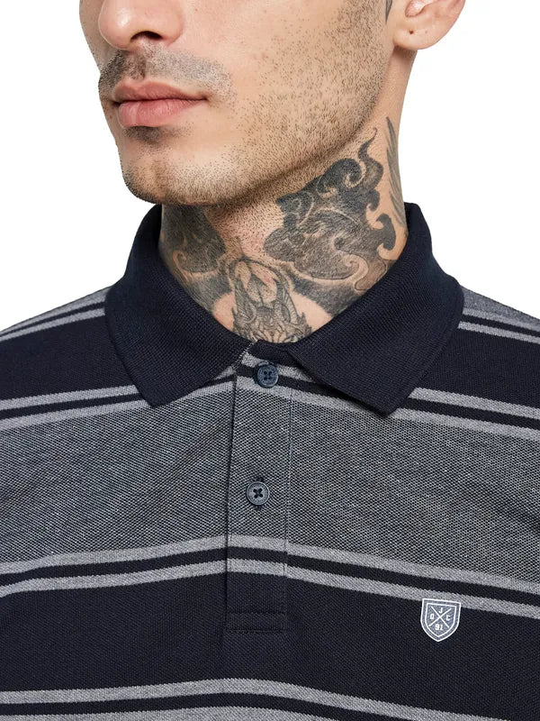 Octave Striped Polo Collar Cotton T-Shirt