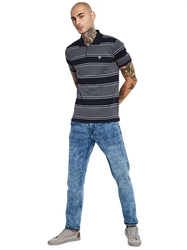 Octave Striped Polo Collar Cotton T-Shirt