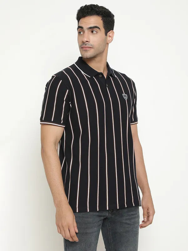 Octave Striped Polo Collar Cotton T-Shirt