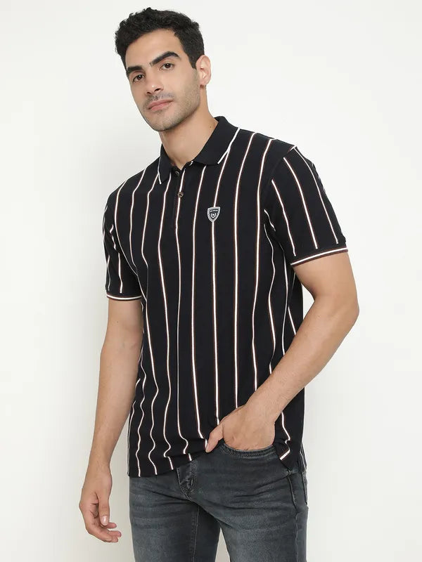 Octave Striped Polo Collar Cotton T-Shirt
