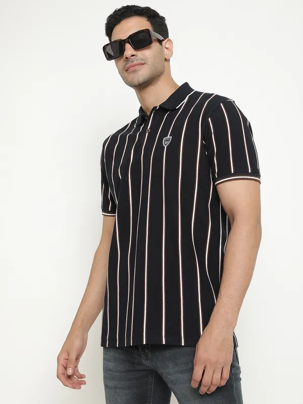 Octave Striped Polo Collar Cotton T-Shirt