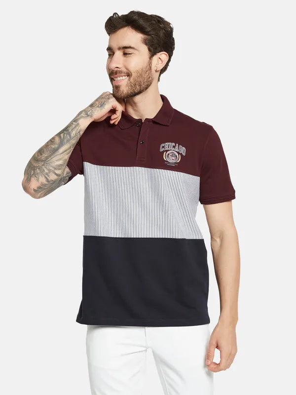 Octave Colourblocked Polo Collar Cotton T-Shirt