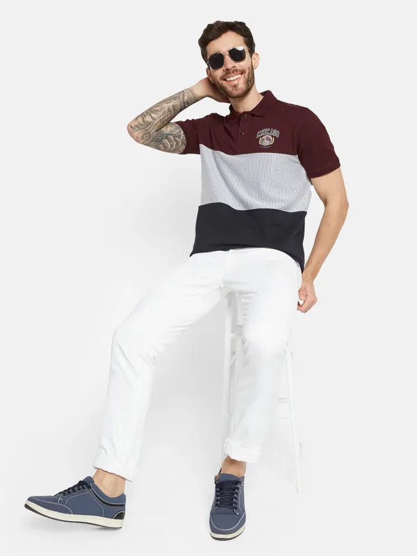 Octave Colourblocked Polo Collar Cotton T-Shirt