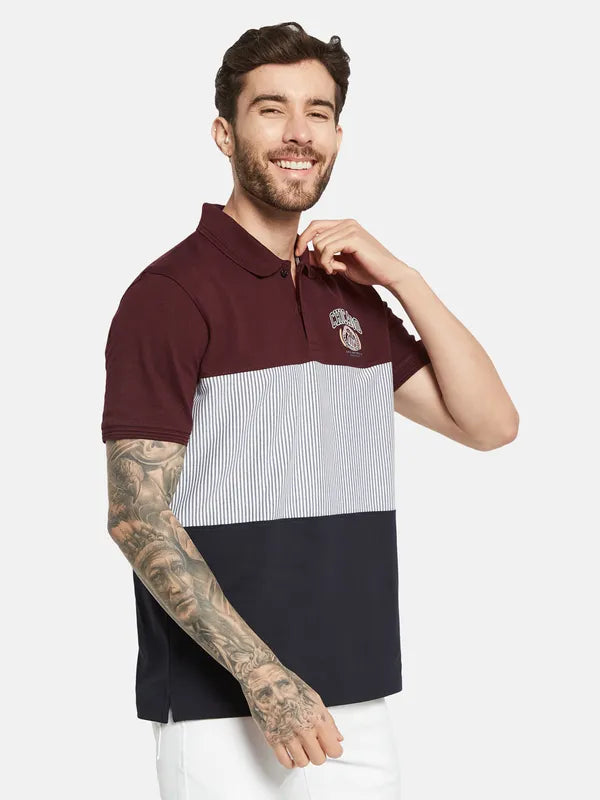 Octave Colourblocked Polo Collar Cotton T-Shirt