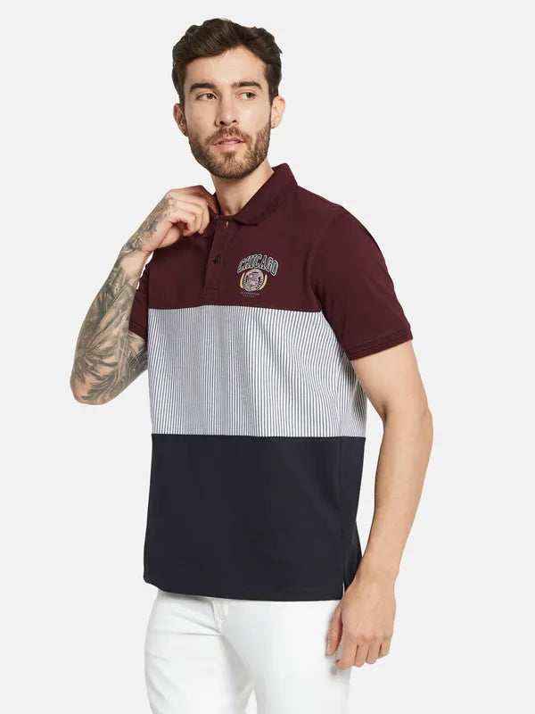 Octave Colourblocked Polo Collar Cotton T-Shirt