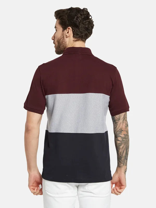 Octave Colourblocked Polo Collar Cotton T-Shirt