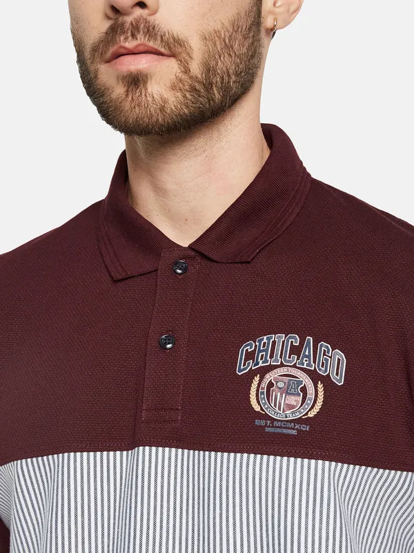 Octave Colourblocked Polo Collar Cotton T-Shirt