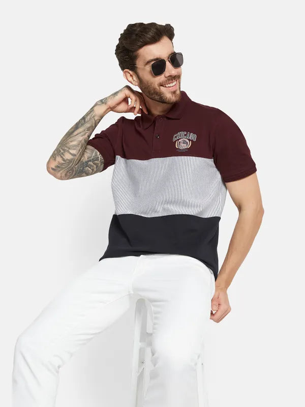 Octave Colourblocked Polo Collar Cotton T-Shirt