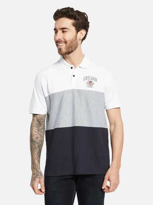 Octave Colourblocked Polo Collar Short Sleeves Cotton T-Shirt