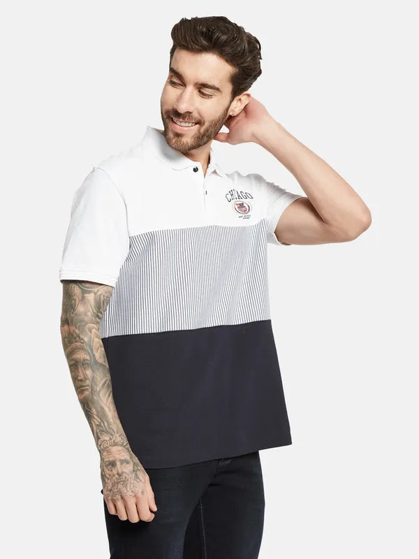 Octave Colourblocked Polo Collar Short Sleeves Cotton T-Shirt
