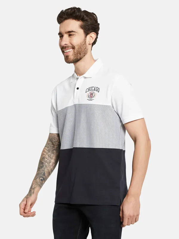 Octave Colourblocked Polo Collar Short Sleeves Cotton T-Shirt