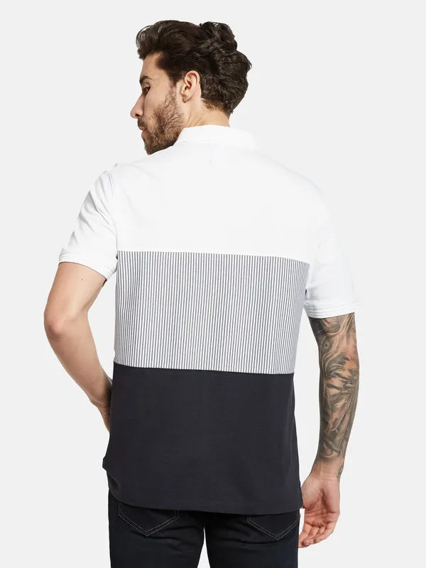 Octave Colourblocked Polo Collar Short Sleeves Cotton T-Shirt