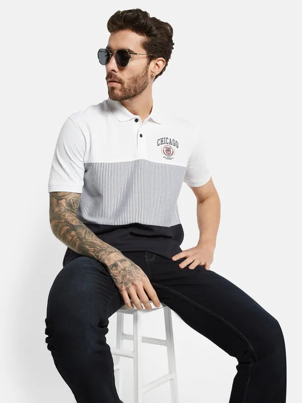 Octave Colourblocked Polo Collar Short Sleeves Cotton T-Shirt