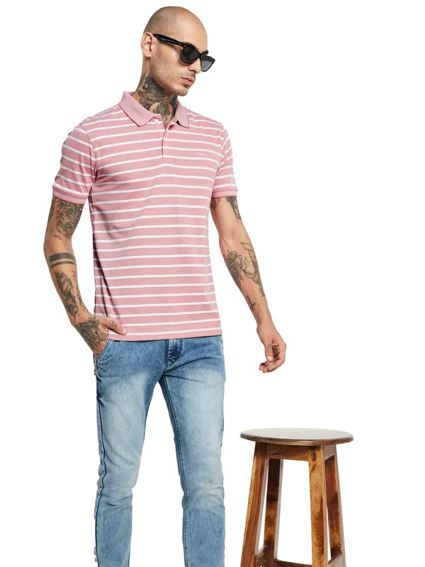 Octave Striped Polo Collar Cotton T-Shirt