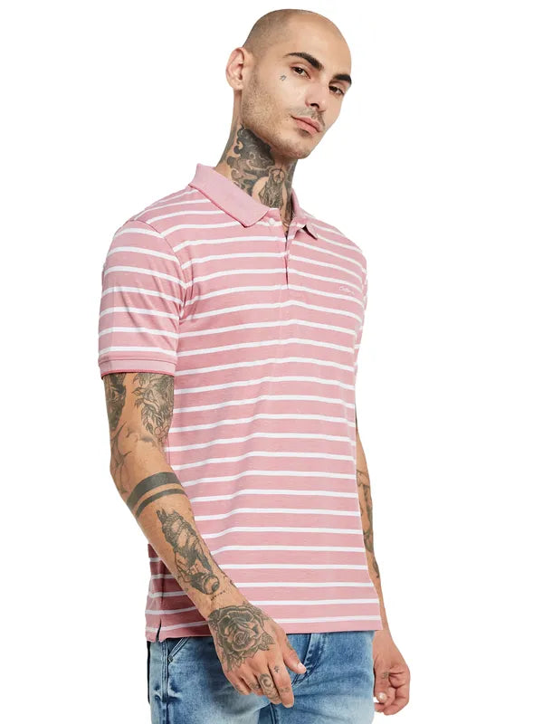 Octave Striped Polo Collar Cotton T-Shirt