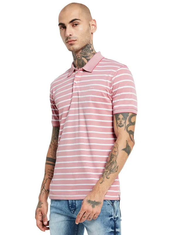 Octave Striped Polo Collar Cotton T-Shirt