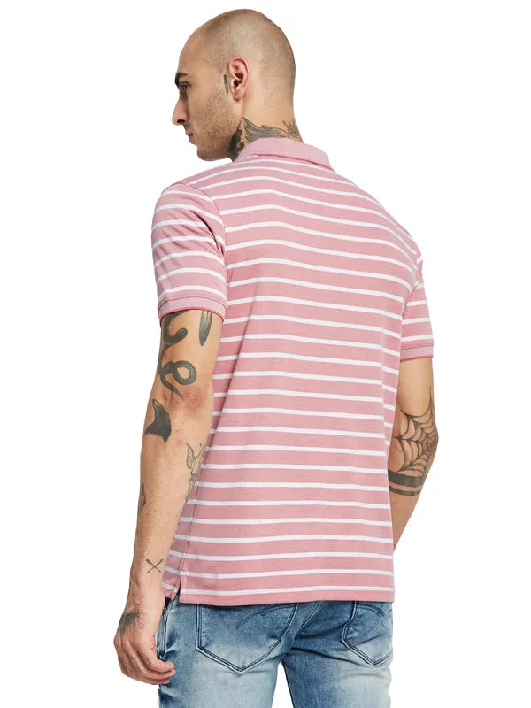 Octave Striped Polo Collar Cotton T-Shirt