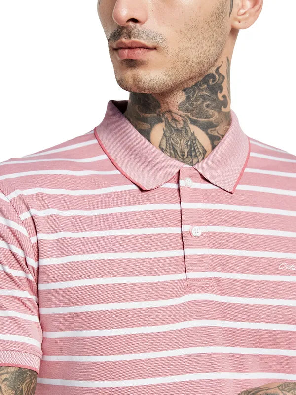 Octave Striped Polo Collar Cotton T-Shirt