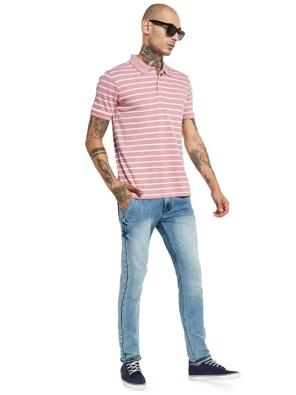 Octave Striped Polo Collar Cotton T-Shirt