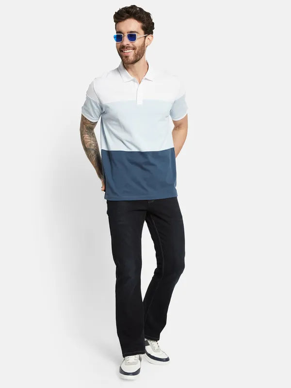 Octave Colourblocked Polo Collar Cotton T-Shirt
