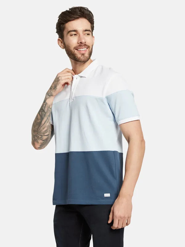 Octave Colourblocked Polo Collar Cotton T-Shirt